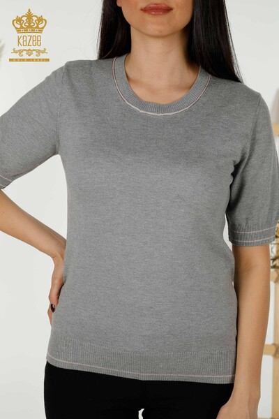 Großhandel Damen-Strickpullover Basic Grau - 30110 | KAZEE - 2