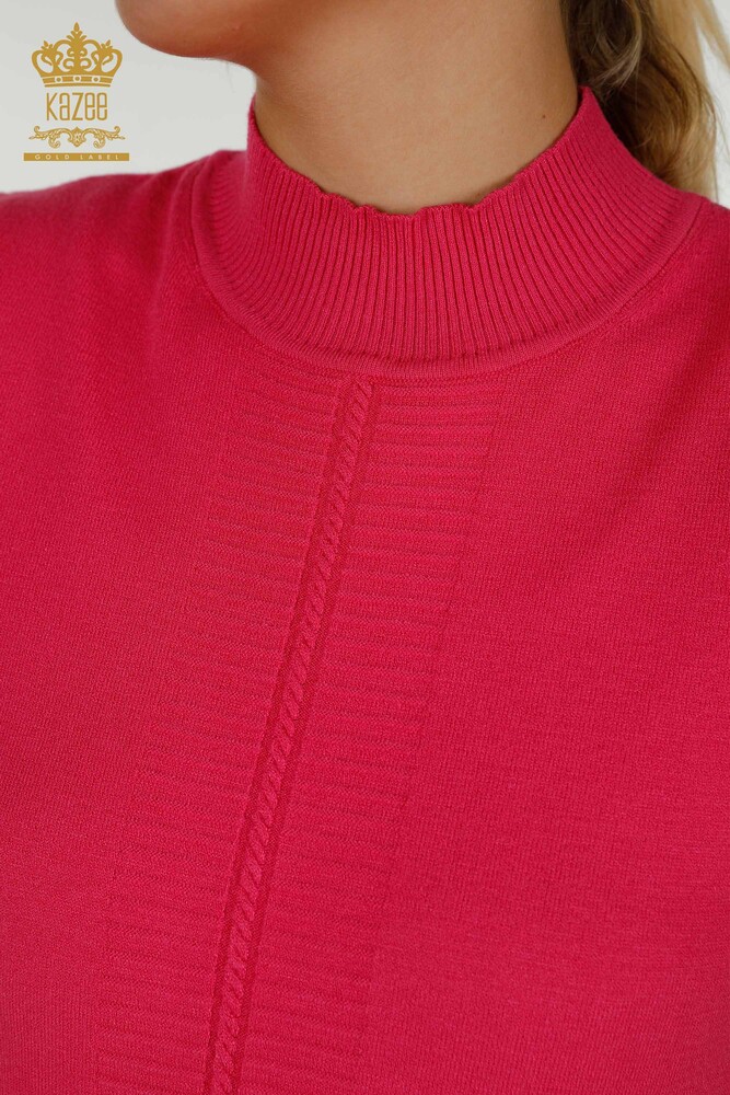 Großhandel Damen Strickpullover - Basic - Kurzarm - Fuchsia - 30334 | KAZEE - 3