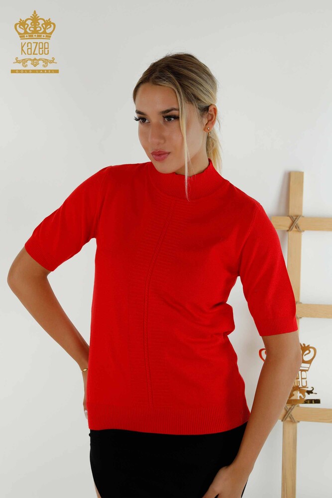 Großhandel Damen Strickpullover - Basic - Kurzarm - Rot - 30334 | KAZEE - 1