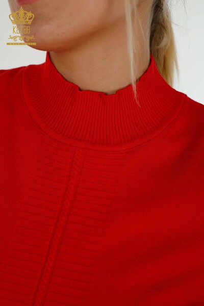 Großhandel Damen Strickpullover - Basic - Kurzarm - Rot - 30334 | KAZEE - 3