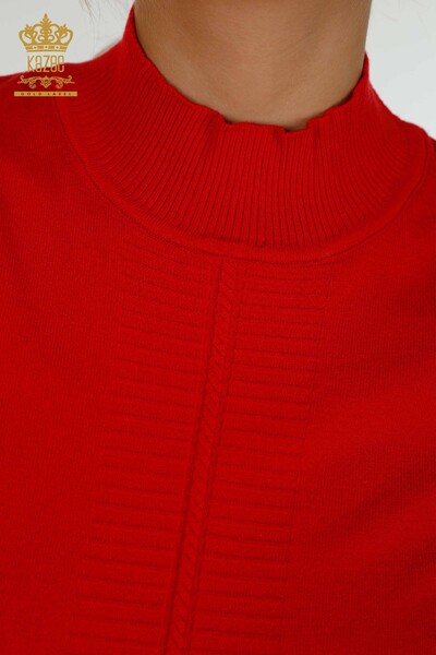 Großhandel Damen Strickpullover - Basic - Kurzarm - Rot - 30334 | KAZEE - 4