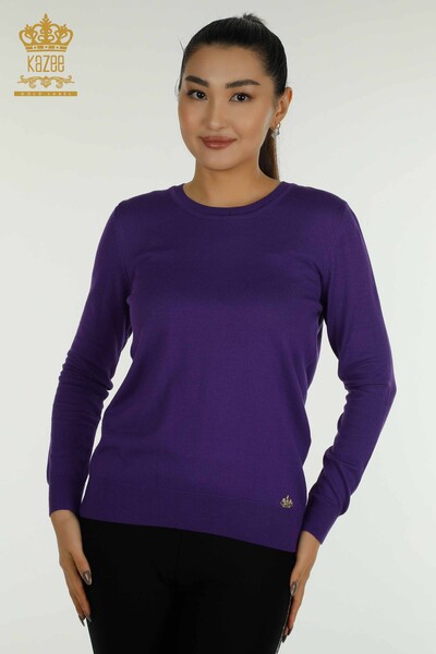 Großhandel Damen-Strickpullover - Basic - Mit Logo - Lila - 11052 | KAZEE 