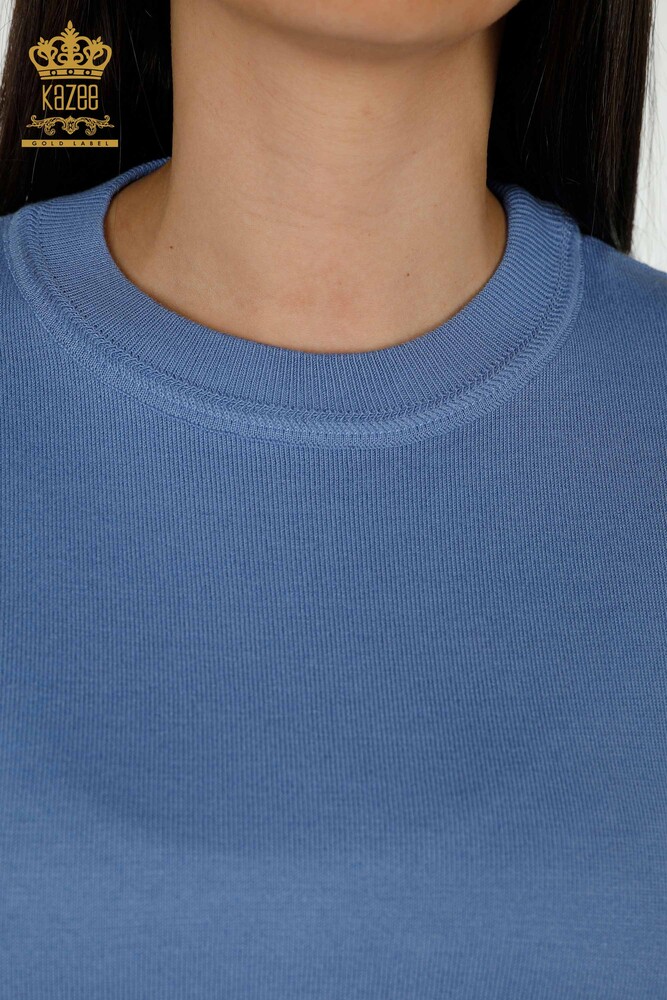 Großhandel Damen-Strickpullover – Basic – Mit Logo – Blau – 30254 | KAZEE - 3