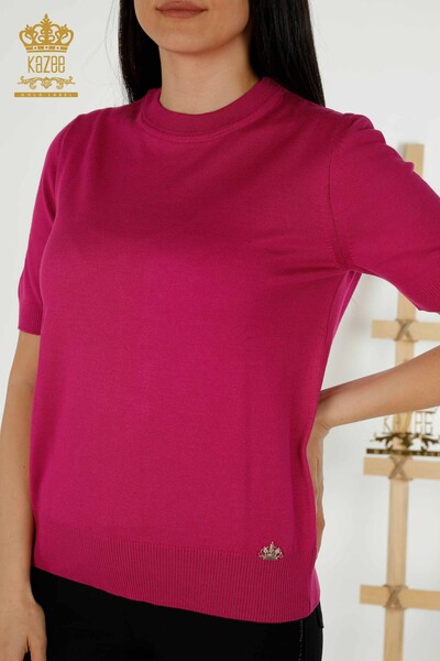 Großhandel Damen-Strickpullover – Basic – Mit Logo – Dunkelfuchsia – 30254 | KAZEE - 2