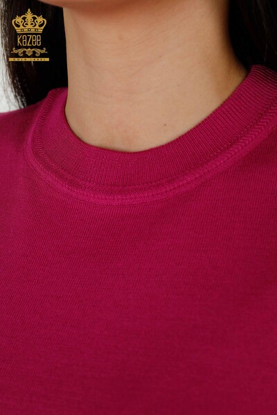 Großhandel Damen-Strickpullover – Basic – Mit Logo – Dunkelfuchsia – 30254 | KAZEE - 3