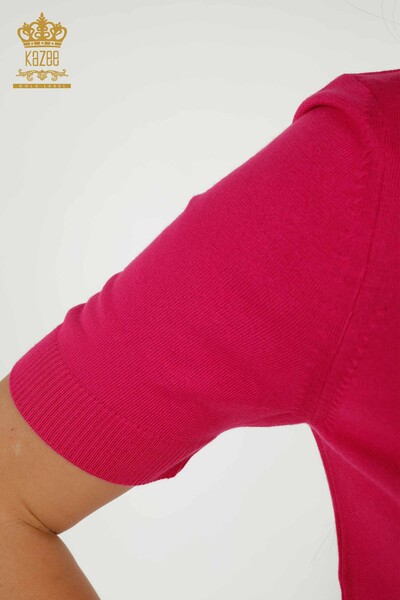 Großhandel Damen-Strickpullover – Basic – Mit Logo – Fuchsia – 30254 | KAZEE - 4