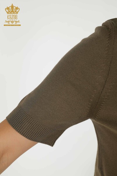 Großhandel Damen-Strickpullover - Basic - Mit Logo - Khaki - 30254 | KAZEE - 4