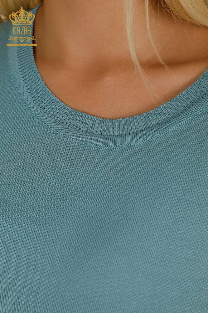 Großhandel Damen-Strickpullover - Basic - Mit Logo - Mint - 11052 | KAZEE - 3