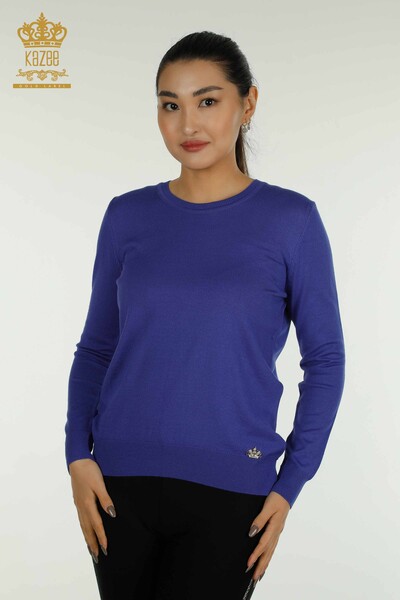 Großhandel Damen-Strickpullover - Basic - Mit Logo - Violett - 11052 | KAZEE 