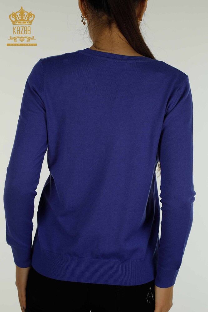 Großhandel Damen-Strickpullover - Basic - Mit Logo - Violett - 11052 | KAZEE - 6