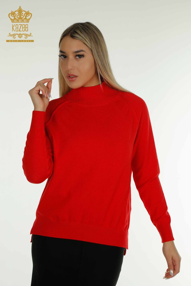 Großhandel Damen-Strickpullover - Basic - Rot - 30757 | KAZEE - 1