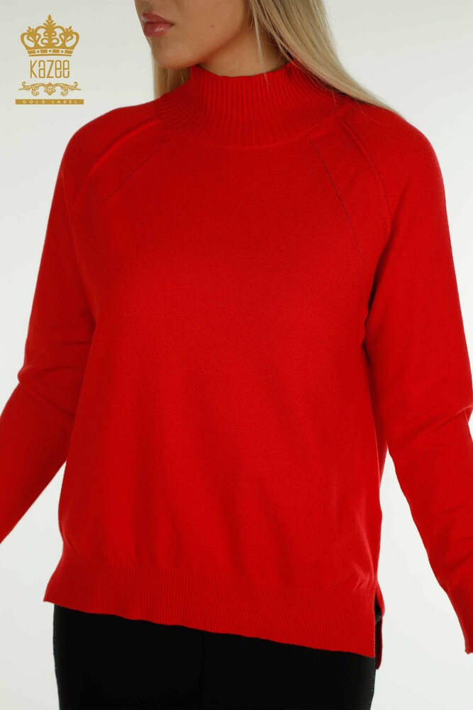 Großhandel Damen-Strickpullover - Basic - Rot - 30757 | KAZEE - 2