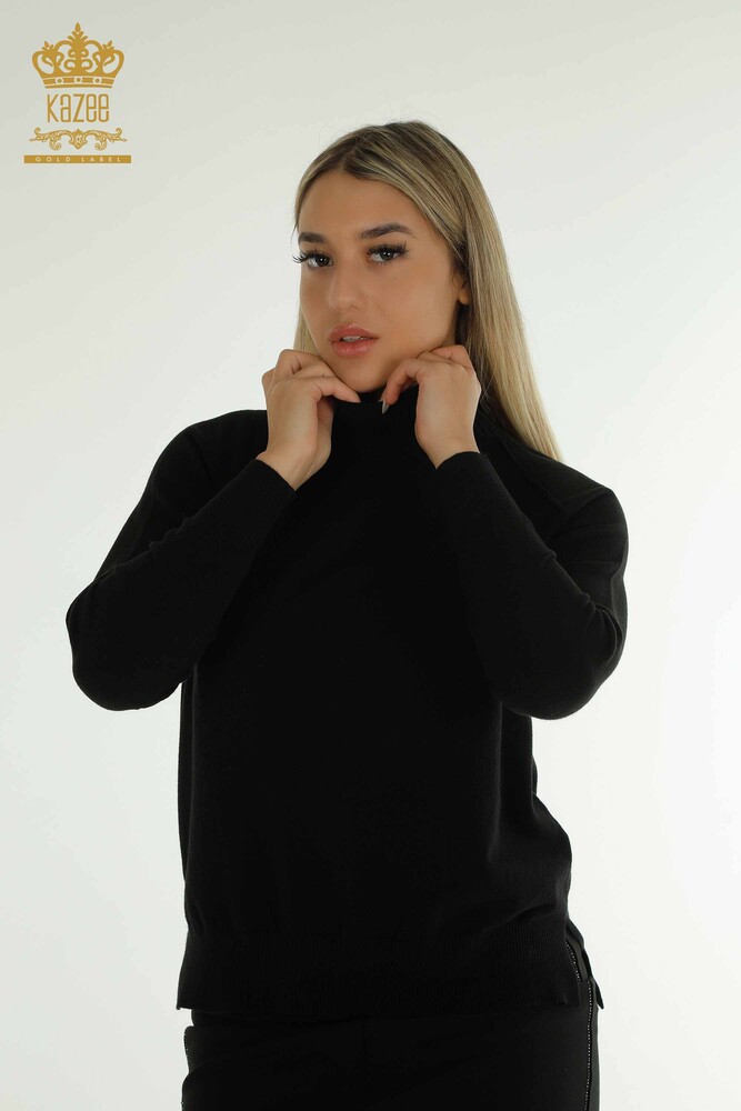 Großhandel Damen-Strickpullover - Basic - Schwarz - 30757 | KAZEE - 1