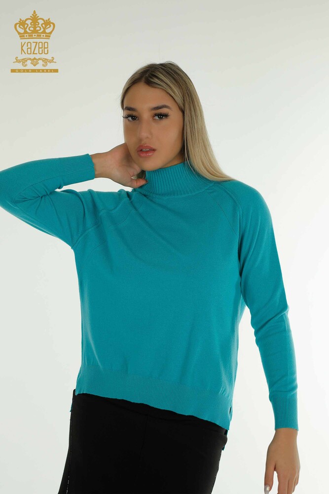 Großhandel Damen-Strickpullover - Basic - Türkis - 30757 | KAZEE - 1