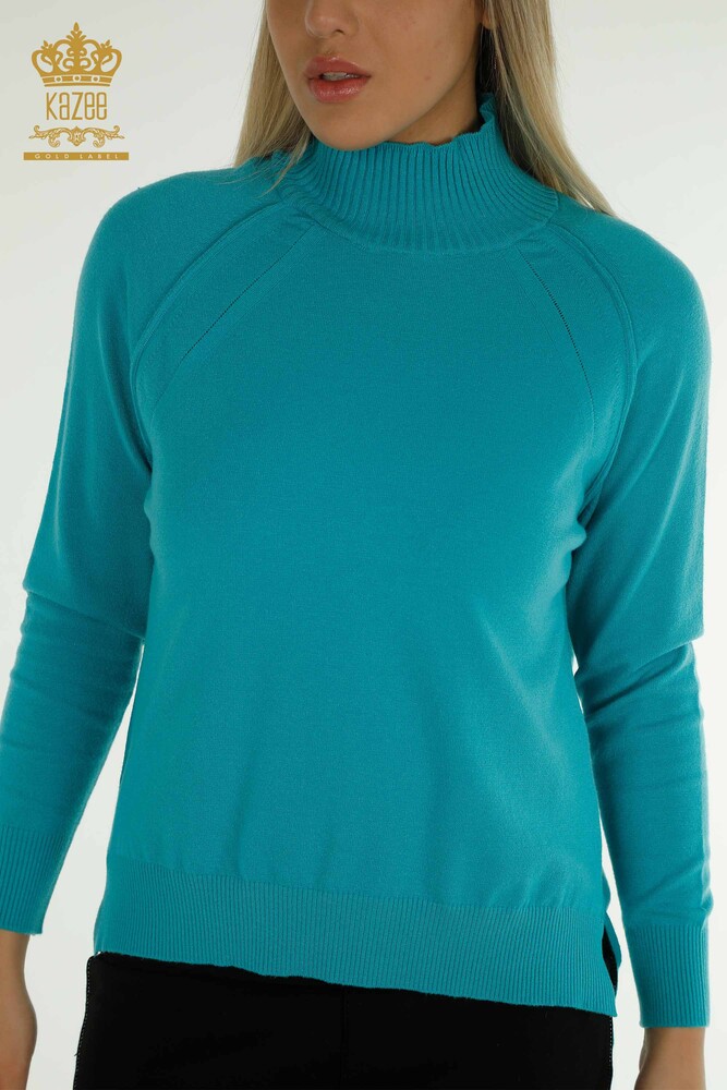 Großhandel Damen-Strickpullover - Basic - Türkis - 30757 | KAZEE - 2