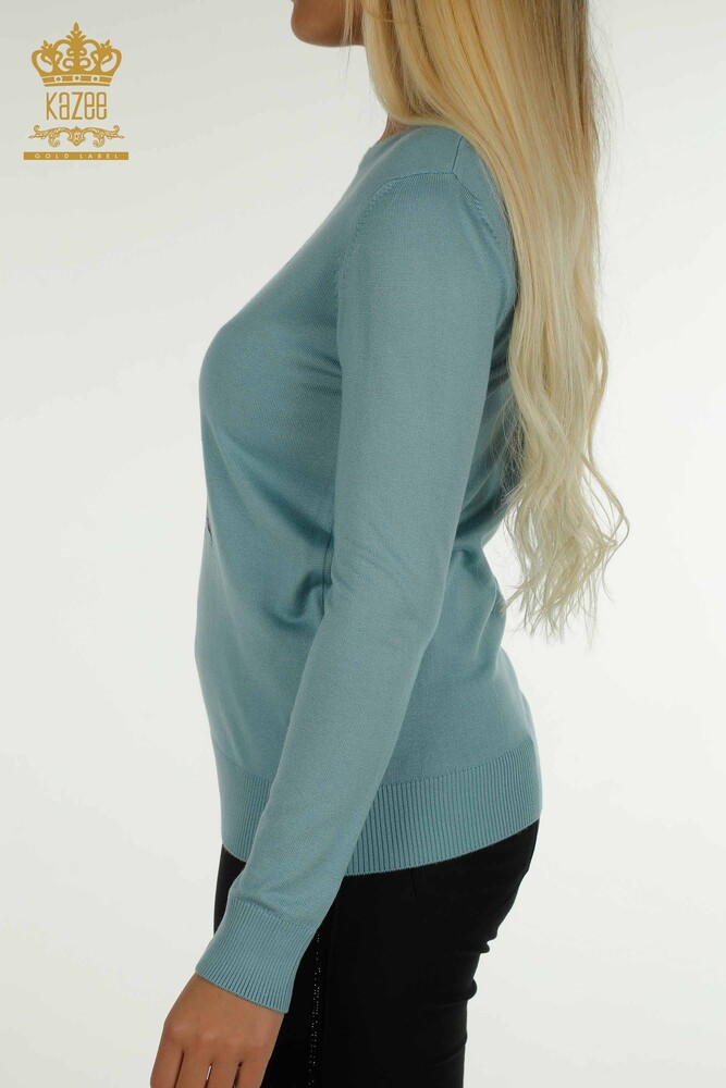 Großhandel Damen-Strickpullover - Blumen stickerei - Mintgrün - 30612 | KAZEE - 5