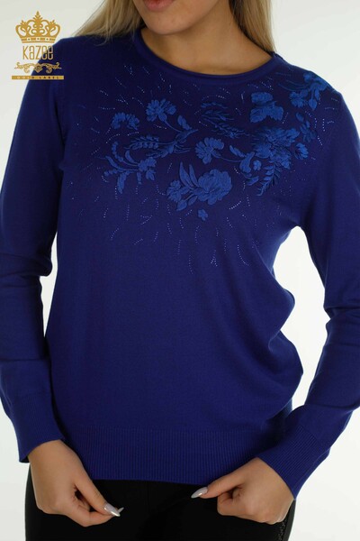 Großhandel Damen-Strickpullover - Blumen Stickerei - Saks - 16849 | KAZEE - 2