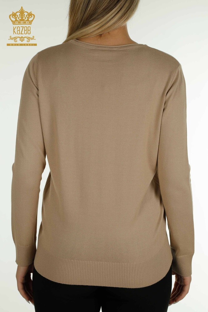 Großhandel Damen-Strickpullover - Blumen Stickerei - Beige - 16849 | KAZEE - 8