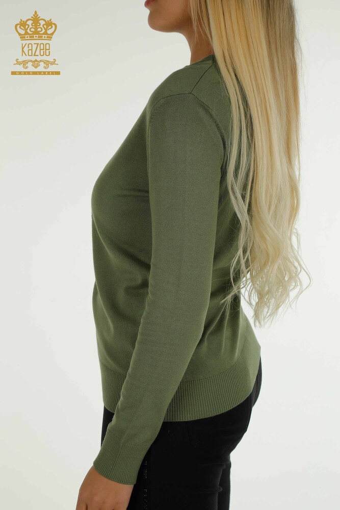 Großhandel Damen-Strickpullover - Blumen stickerei - Khaki - 30612 | KAZEE - 6