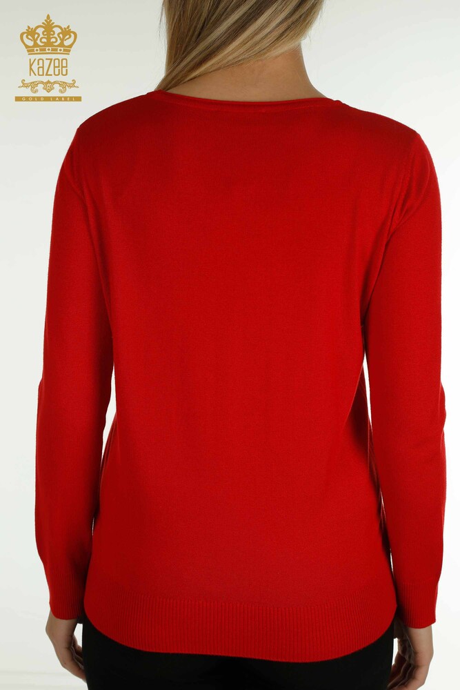 Großhandel Damen-Strickpullover - Blumen Stickerei - Rot - 16849 | KAZEE - 8