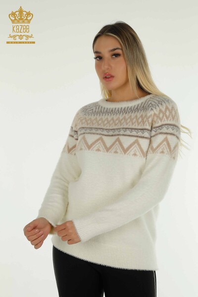 Großhandel Damen-Strickpullover - Gemustert - Angora - Ecru - 30682 | KAZEE 