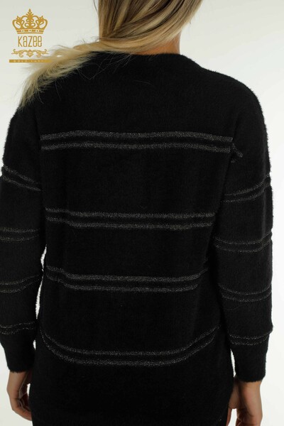 Großhandel Damen Strickpullover Gestreift Angora Schwarz - 30680 | KAZEE - 7