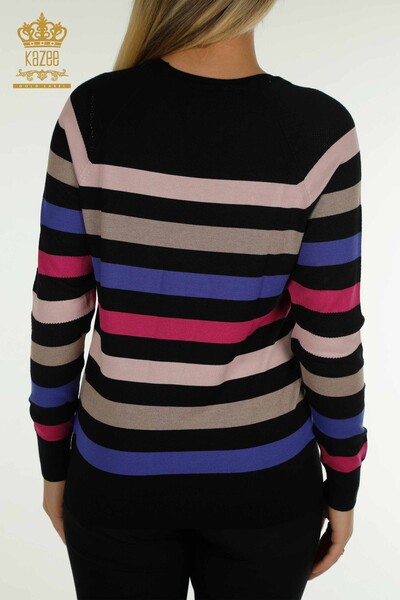 Großhandel Damen-Strickpullover - Gestreift - Zwei Farben - Schwarz Fuchsia - 30133 | KAZEE - 7