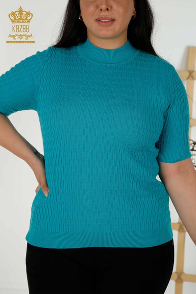 Großhandel Damen Strickpullover Stand Türkis - 30338 | KAZEE - 2