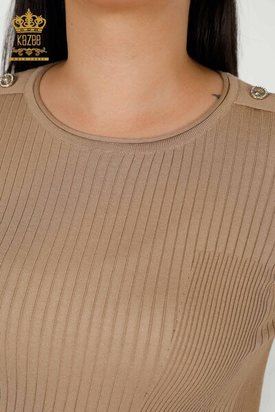 Großhandel Damen Strickpullover - Knopf detail - Beige - 30045 | KAZEE - 3