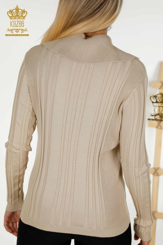 Großhandel Damen Strickpullover - Knopf detail - Beige - 30134 | KAZEE - 6