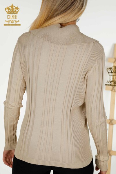 Großhandel Damen Strickpullover - Knopf detail - Beige - 30134 | KAZEE - 6