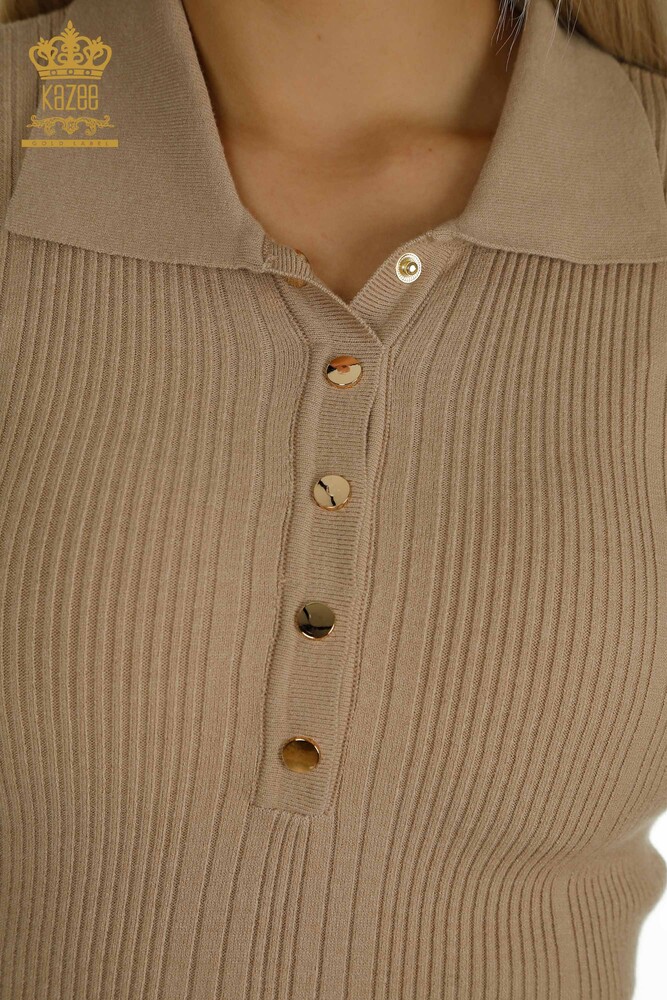 Großhandel Damen-Strickpullover - Knopf detail - Beige - 30364 | KAZEE - 3