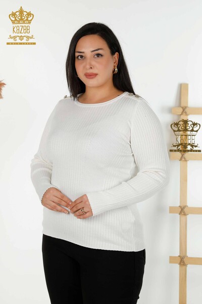 Großhandel Damen Strickpullover - Knopf detail - Ecru - 30045 | KAZEE - 1