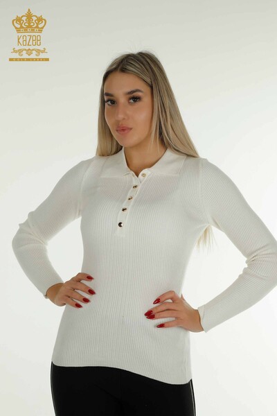 Großhandel Damen-Strickpullover - Knopf detail - Ecru - 30364 | KAZEE 