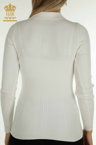 Großhandel Damen-Strickpullover - Knopf detail - Ecru - 30364 | KAZEE - 7