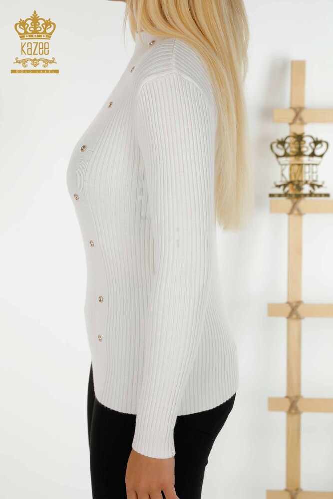 Großhandel Damen Strickpullover - Knopf detail - Ecru - 30394 | KAZEE - 4