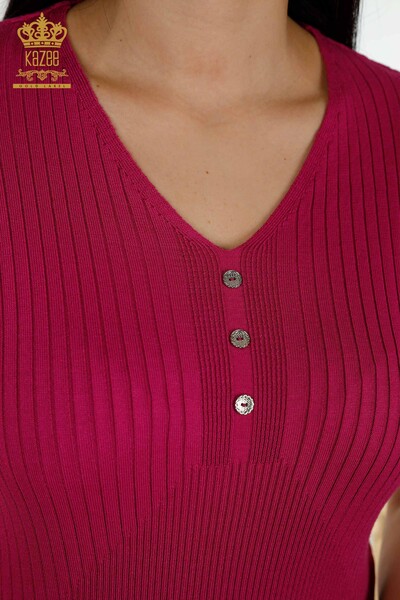 Großhandel Damen-Strickpullover - Knopf Detail - Fuchsia – 30043 | KAZEE - 3