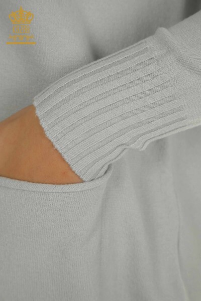 Großhandel Damen-Strickpullover - Knopf detail - Grau - 30178 | KAZEE - 5