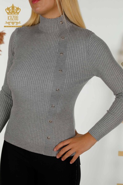 Großhandel Damen Strickpullover - Knopf detail - Grau - 30394 | KAZEE - 2