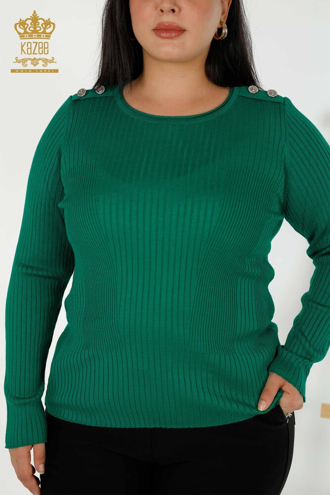 Großhandel Damen Strickpullover - Knopf detail - Grün - 30045 | KAZEE - 2