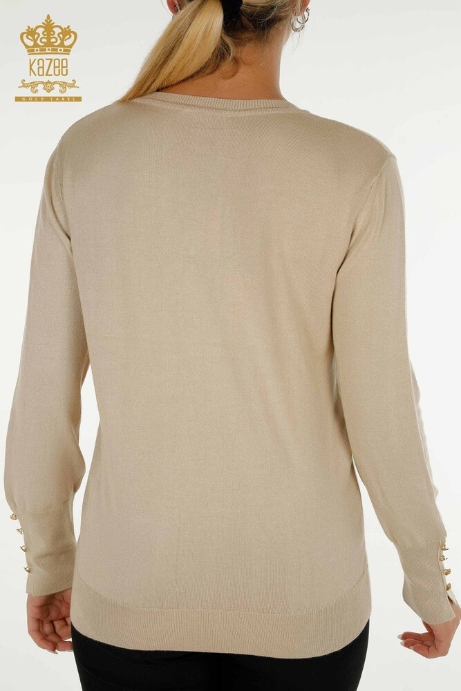 Großhandel Damen-Strickpullover - Knopf detail - Hellbeige - 30139 | KAZEE - 8