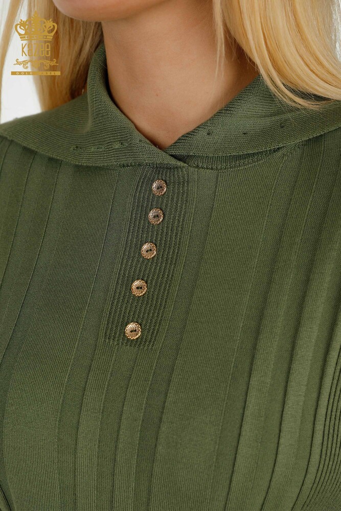 Großhandel Damen Strickpullover - Knopf detail - Khaki - 30134 | KAZEE - 3