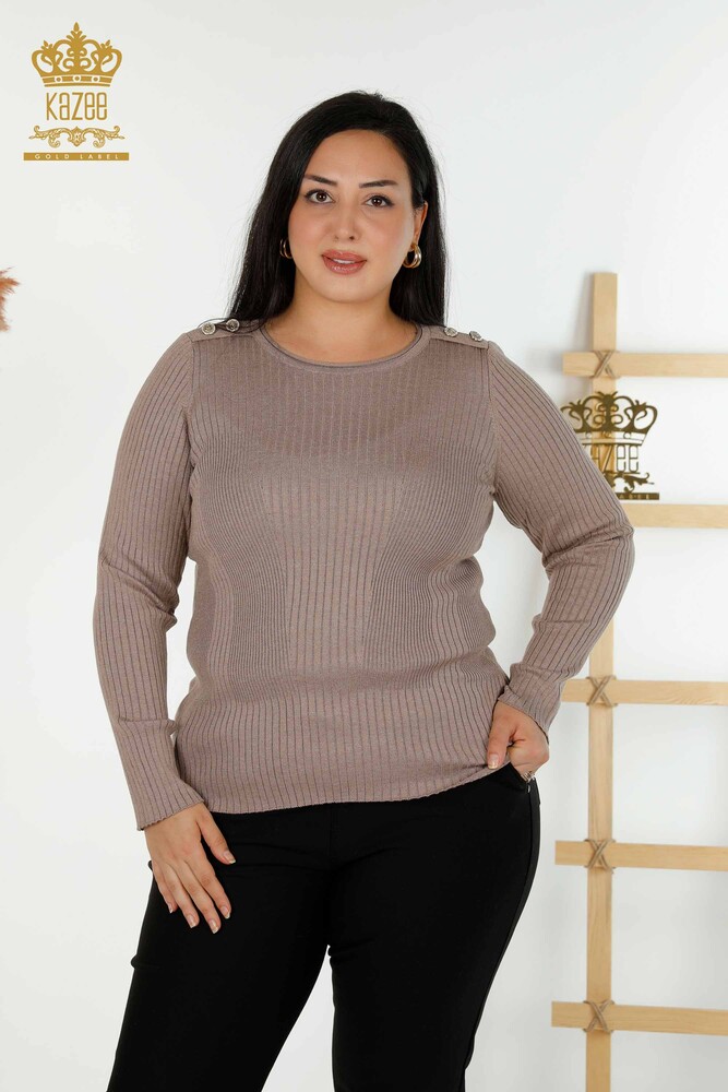 Großhandel Damen Strickpullover - Knopf detail - Nerz - 30045 | KAZEE - 1