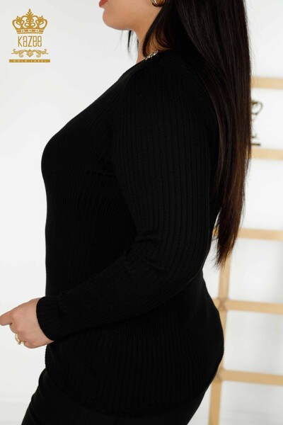 Großhandel Damen Strickpullover - Knopf detail - Schwarz - 30045 | KAZEE - 5