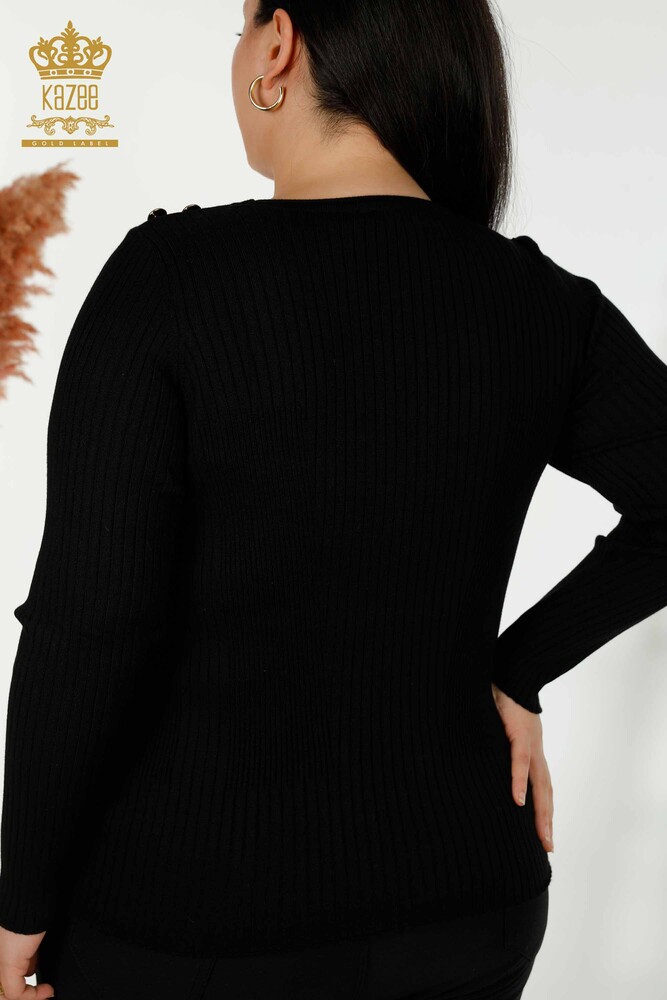 Großhandel Damen Strickpullover - Knopf detail - Schwarz - 30045 | KAZEE - 6