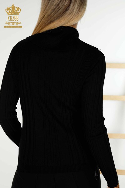 Großhandel Damen Strickpullover - Knopf detail - Schwarz - 30134 | KAZEE - 6