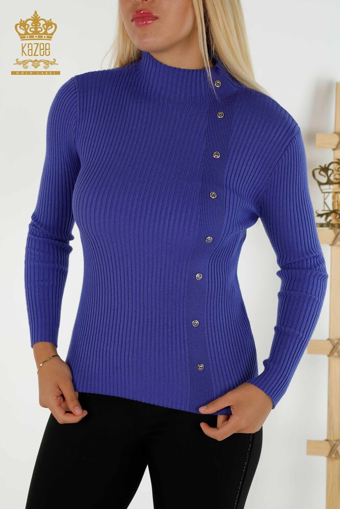 Großhandel Damen Strickpullover - Knopf detail - Violett - 30394 | KAZEE - 2