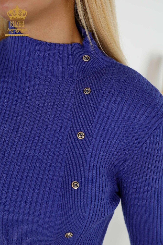 Großhandel Damen Strickpullover - Knopf detail - Violett - 30394 | KAZEE - 3