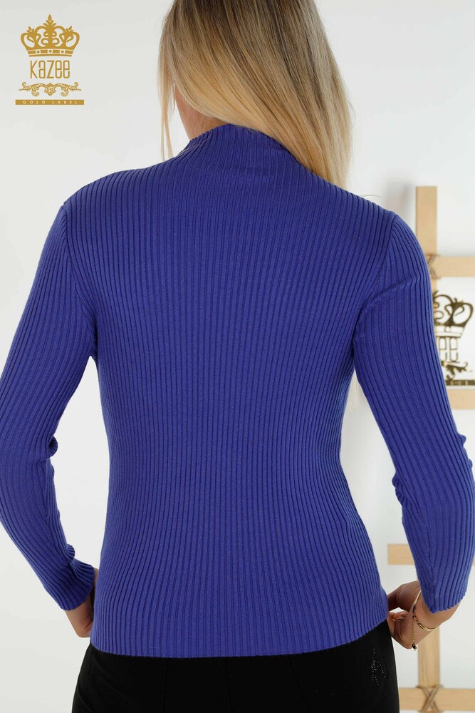 Großhandel Damen Strickpullover - Knopf detail - Violett - 30394 | KAZEE - 5