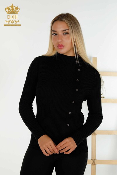 Großhandel Damen-Strickpullover - Knopf detailliertes - Schwarz - 30394 | KAZEE - 1